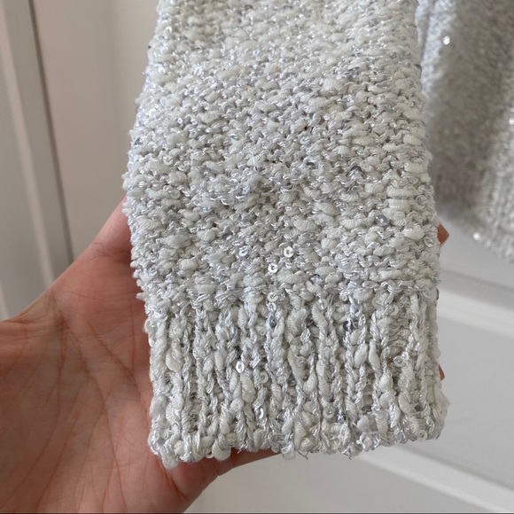 Orsay sparkly white fall sweater V-neck tight fit - Picture 5 of 13